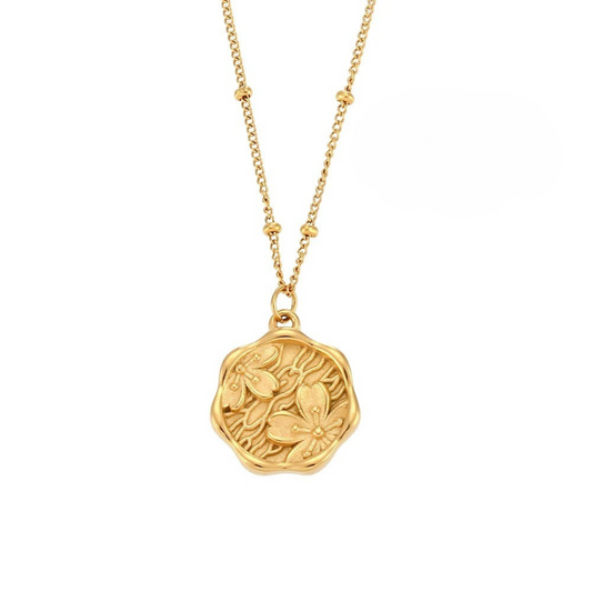 GOLDEN FLORAL ENGRAVED NECKLACE