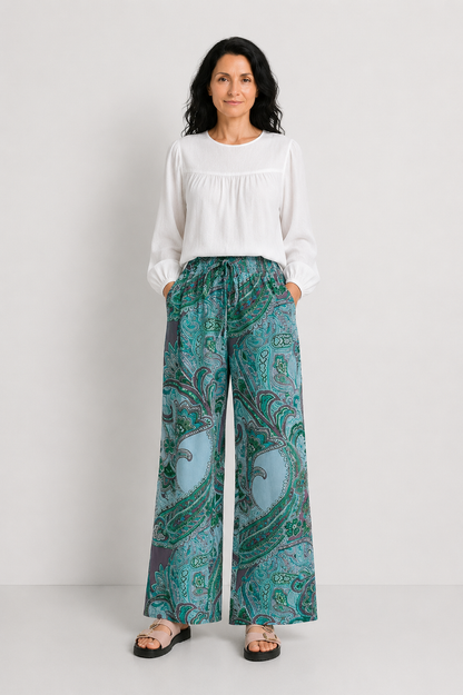 SORINA | PANTALONI LEJERI CU PRINT ELEGANT
