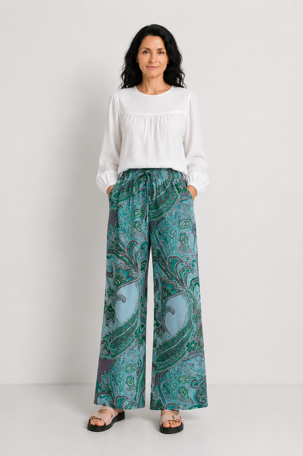 SORINA | PANTALONI LEJERI CU PRINT ELEGANT