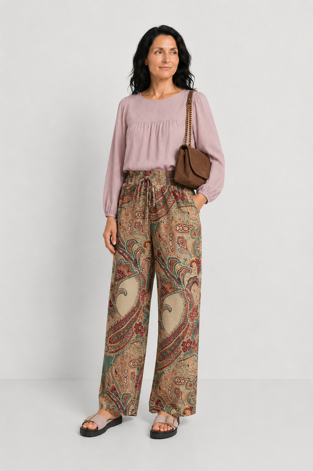 SORINA | PANTALONI LEJERI CU PRINT ELEGANT