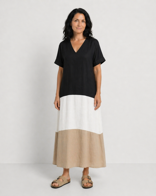 DIANA | ROCHIE MIDI COLORBLOCK CU MÂNECI SCURTE
