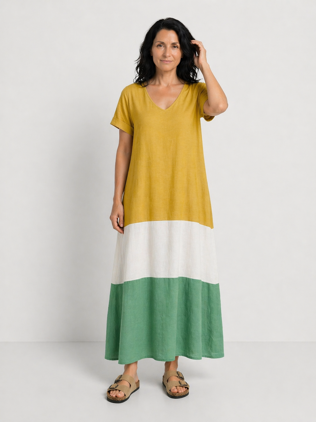 DIANA | ROCHIE MIDI COLORBLOCK CU MÂNECI SCURTE