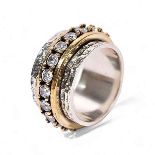 DUAL TONE HAMMERED SPARKLE RING