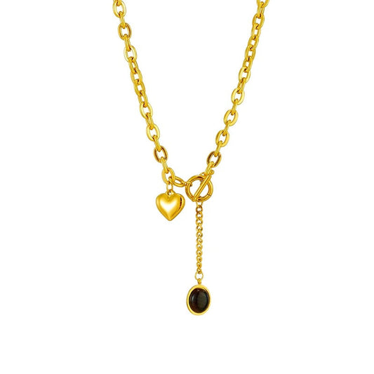GOLDEN HEART & OVAL CHARM NECKLACE